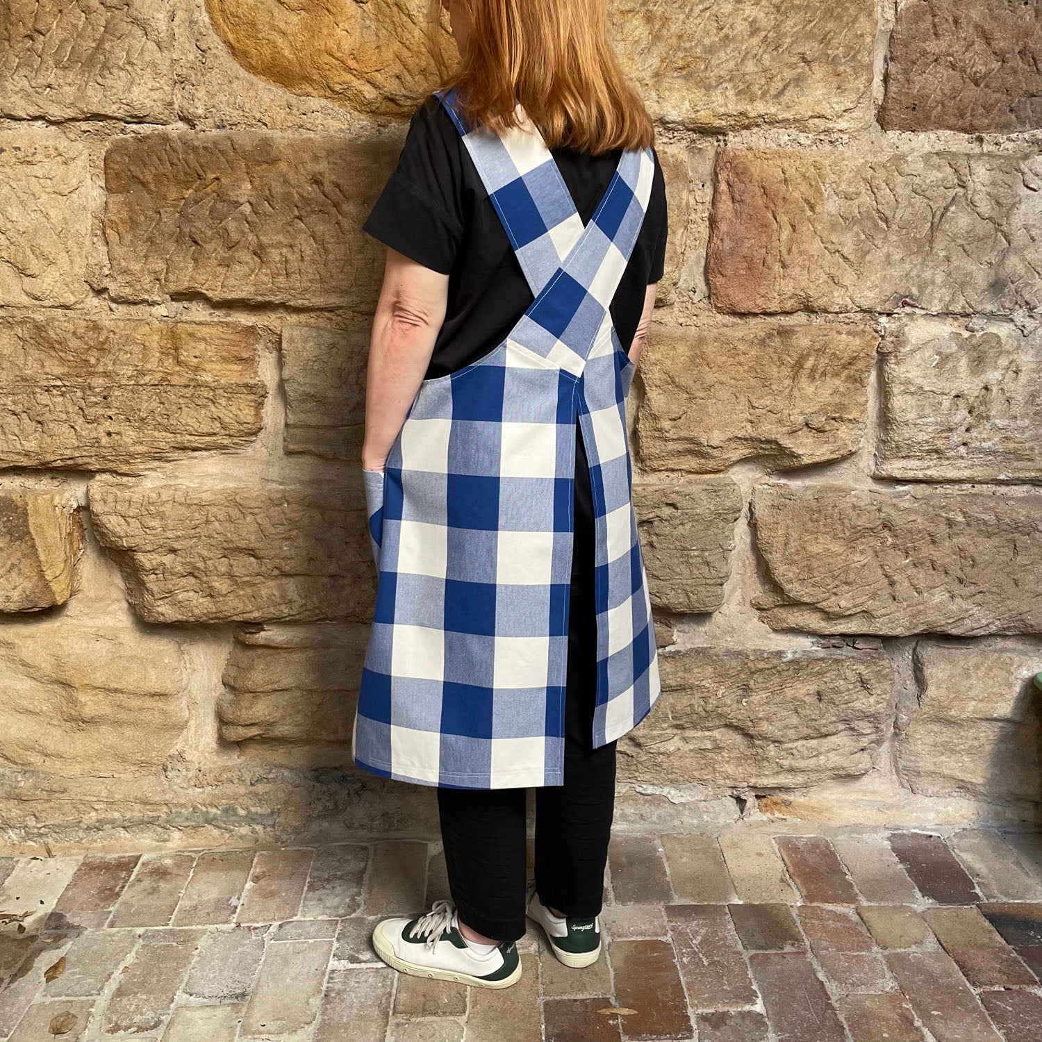 thumbnail image 2 of Rans Gingham Apron In Blue - New With Tags, Linen Material 2 of 5